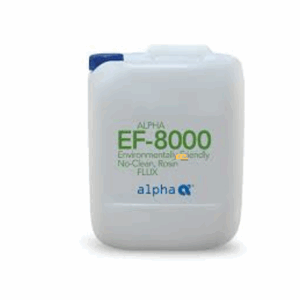 Alpha EF-8000GL liquid flux – advanced no-clean formulation for wave soldering, engineered to deliver excellent wetting, superior hole-fill, and minimized bridging for high-density PCB assemblies.