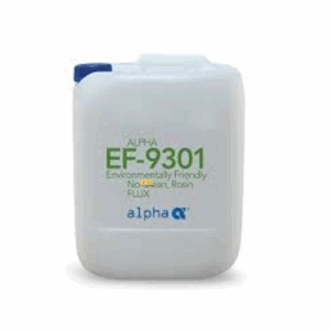 Alpha EF-9301 liquid soldering flux – premium halogen-free, no-clean formulation for wave and selective soldering, delivering excellent hole-fill, minimal bridging, and high surface insulation resistance for advanced PCB assemblies.