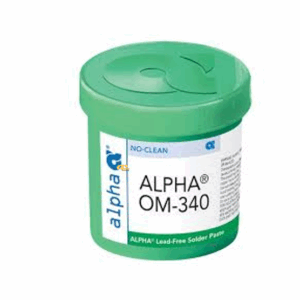MacDermid Alpha OM-340 solder paste – formulated for high-volume SMT manufacturing, delivering wide reflow process latitude, excellent printability, and reliable solder joint integrity on fine-pitch, high-density assemblies.