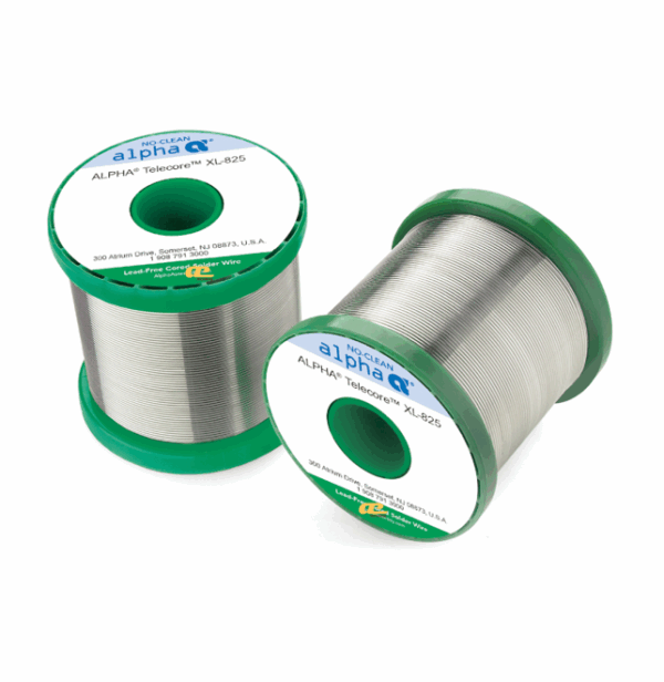 Alpha Telecore XL-825 solder wire – advanced no-clean cored wire engineered for hand soldering and rework, providing rapid wetting, shiny solder joints, and reliable performance across a broad range of electronic PCB assemblies.