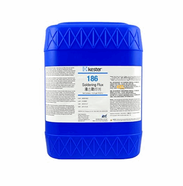 Kester 186 liquid flux – rosin mildly activated (RMA) formulation for wave soldering and rework, delivering strong wetting, high reliability, and non-corrosive residues to ensure durable solder joints in electronic assemblies.