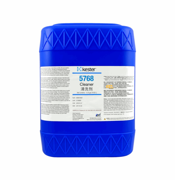 Kester 5768 cleaner – specialized electronic cleaning solution designed to effectively remove rosin, no-clean, and other flux residues while maintaining material compatibility, ensuring long-term reliability and cleanliness of PCB assemblies.