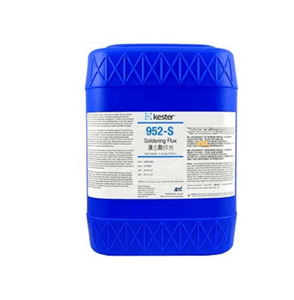 Kester 952-S liquid flux – halogen-free, no-clean formulation developed for wave soldering and rework, ensuring fast wetting, excellent solder joint reliability, and minimal non-corrosive residues for high-density PCB assemblies.
