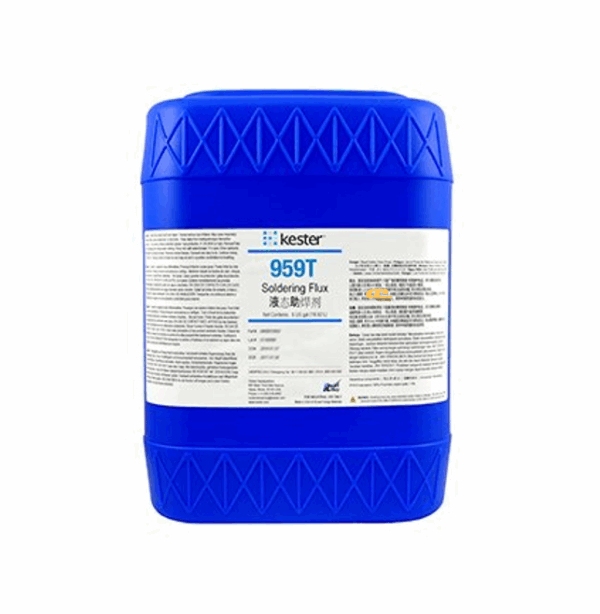 Kester 959T liquid flux – halogen-free, no-clean formulation optimized for wave soldering and touch-up, offering fast wetting, superior solder joint reliability, and exceptionally low, non-corrosive residues for high-density PCB assemblies.