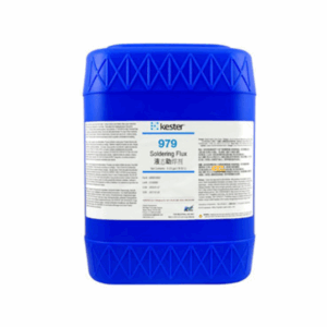 Kester 979VT liquid flux – low-solids, no-clean formulation for wave soldering and selective soldering, delivering fast wetting, reduced bridging, and extremely low, non-corrosive residues, ensuring reliable solder joints without post-cleaning.