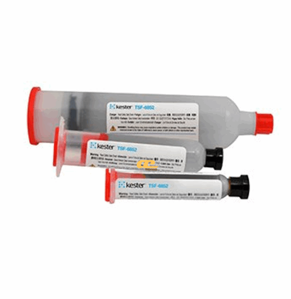 Kester TSF-6852 tacky soldering flux – high-performance no-clean formulation optimized for BGA/CSP reballing and rework, ensuring strong tack force, excellent wetting, and minimal, non-corrosive residues for reliable solder joint formation.